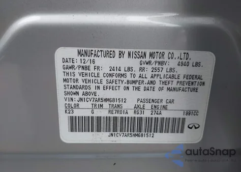 2017 Infiniti Q50 2.0T Premium z USA, uszkodzony, nr VIN JN1CV7AR5HM681512